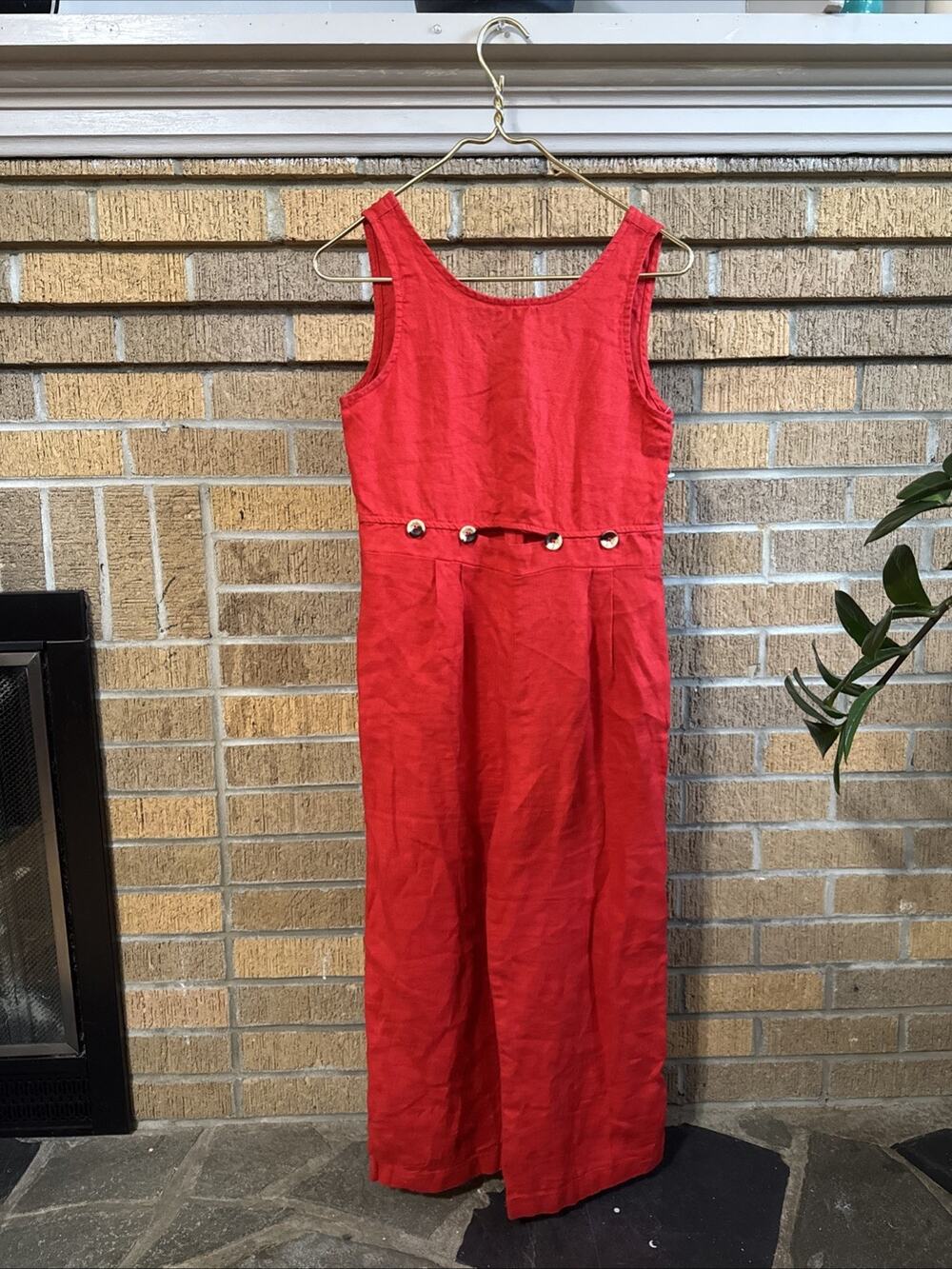 Zara Red Cutout Linen Jumpsuit Girls Size 14-16 XL Summer Resort Wear Comfort